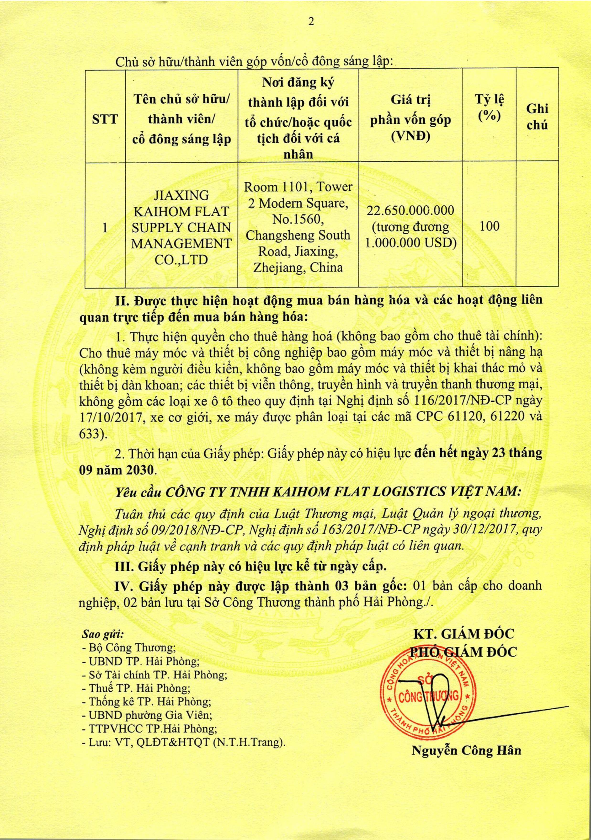 Giấy phép cho thuê máy móc thiết bị tại Hải Phòng